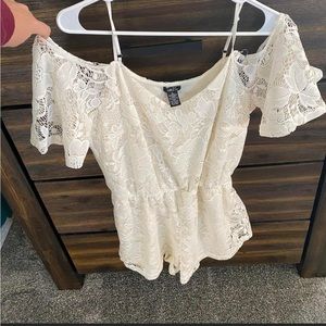 Off the Shoulder White Lace Romper